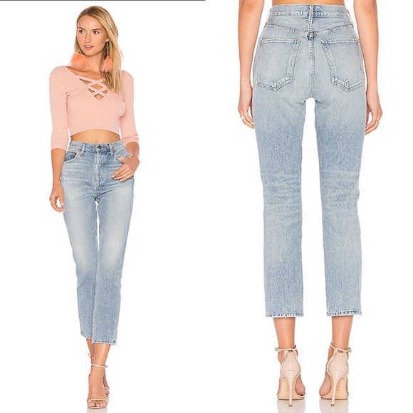 agolde riley high rise slim crop jeans